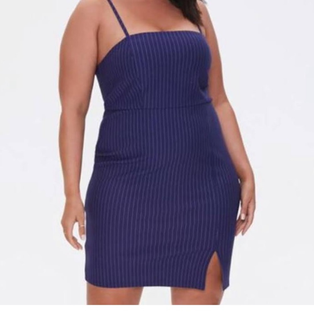 Navy blue pinstriped dress